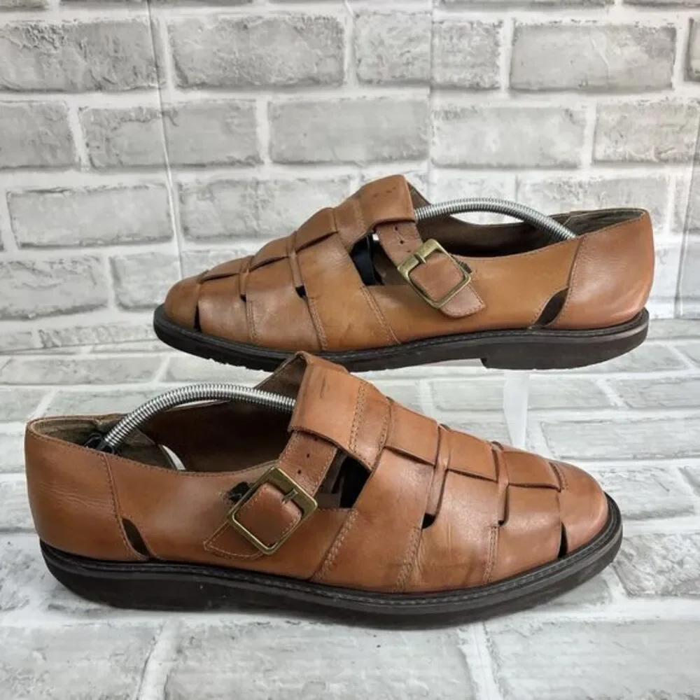 Giorgio Brutini Vintage Men's Size 12 D Brown Leather Fisherman Sandals Retro
